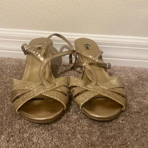 Gold open toe 2 inch heels